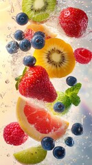 Fresh Fruit Splash with Blueberries  Kiwi  Grapefruit  Strawberry and Raspberries