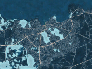 Painterly Style City Map of Bangor, the United Kingdom in a Blue Color Scheme.