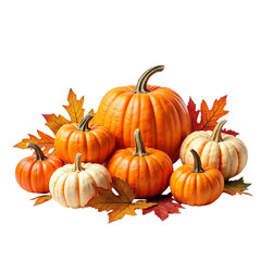 Obraz premium Assorted Pumpkins and Colorful Leaves for Autumn Decoration