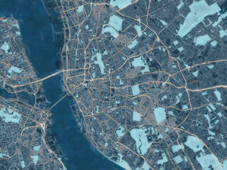 Painterly Style City Map of Liverpool, the United Kingdom in a Blue Color Scheme.