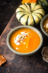 Vegetarian autumn pumpkin cream soup