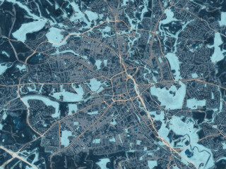 Painterly Style City Map of Bolton, the United Kingdom in a Blue Color Scheme.