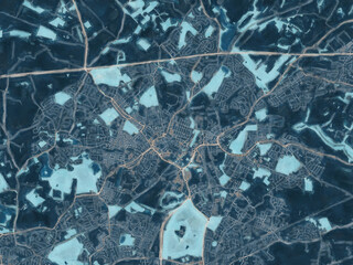 Painterly Style City Map of St Helens, the United Kingdom in a Blue Color Scheme.