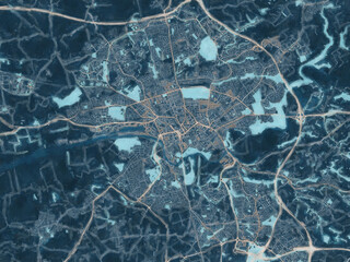 Painterly Style City Map of Preston, the United Kingdom in a Blue Color Scheme.