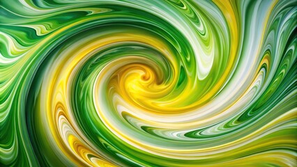 Fototapeta premium Abstract green yellow and white swirls in liquid close-up
