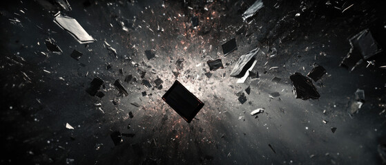 Naklejka premium Fragments Of Shattered Space Debris In The Cosmos.