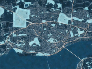 Painterly Style City Map of Dundee, the United Kingdom in a Blue Color Scheme.