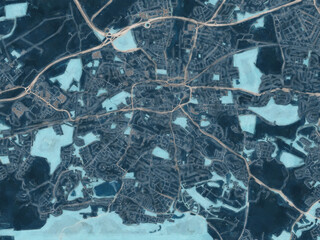 Painterly Style City Map of Paisley, the United Kingdom in a Blue Color Scheme.