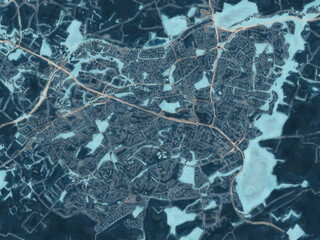 Painterly Style City Map of East Kilbride, the United Kingdom in a Blue Color Scheme.