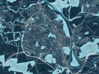 Painterly Style City Map of Perth, the United Kingdom in a Blue Color Scheme.