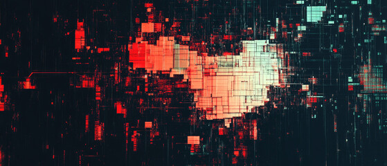 Pixelated Heart Shape On Glitchy Dark Digital Background