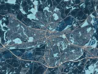 Painterly Style City Map of Reading, the United Kingdom in a Blue Color Scheme.