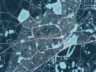 Painterly Style City Map of Basingstoke, the United Kingdom in a Blue Color Scheme.