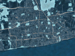 Painterly Style City Map of Worthing, the United Kingdom in a Blue Color Scheme.