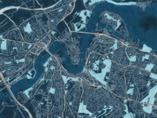 Painterly Style City Map of Rochester-Chatham-Gillingham, the United Kingdom in a Blue Color Scheme.