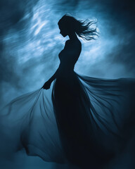 Shadow of Woman in Flowing Dress Ethereal Art Style