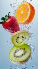 Sliced Fruits in Water with Bubbles