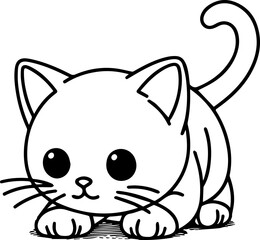 Obraz premium Black Line Art Style Small Pet Cat Cutie and Crawl Pose Hand Drawn Illustration