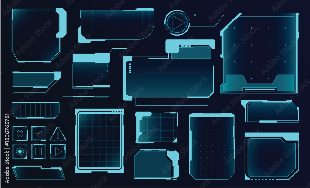 Poster digital hud frames. futuristic user interface digital panels and buttons, cyber tech callout bar and