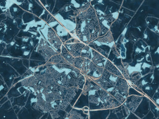 Painterly Style City Map of Ashford, the United Kingdom in a Blue Color Scheme.