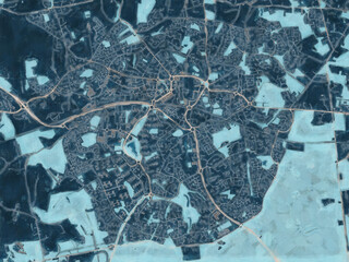 Painterly Style City Map of Bracknell, the United Kingdom in a Blue Color Scheme.