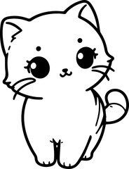 Black Line Art Style Small Pet Cat Cutie and Stand Pose Hand Drawn Illustration