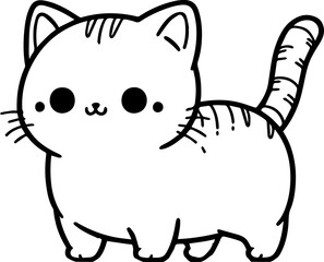 Black Line Art Style Small Pet Cat Cutie and Stand Pose Hand Drawn Illustration