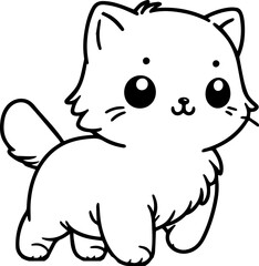 Black Line Art Style Small Pet Cat Cutie and Stand Pose Hand Drawn Illustration