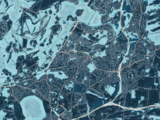 Painterly Style City Map of Aldershot, the United Kingdom in a Blue Color Scheme.