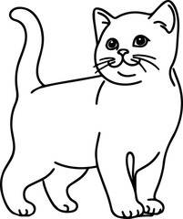 Black Line Art Style Small Pet Cat Cutie and Stand Pose Hand Drawn Illustration