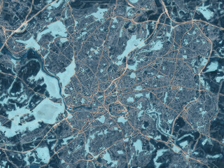 Painterly Style City Map of Bristol, the United Kingdom in a Blue Color Scheme.