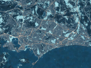 Painterly Style City Map of Bournemouth, the United Kingdom in a Blue Color Scheme.