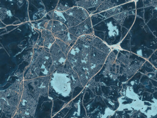 Painterly Style City Map of Gloucester, the United Kingdom in a Blue Color Scheme.