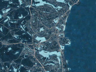 Painterly Style City Map of Paignton, the United Kingdom in a Blue Color Scheme.