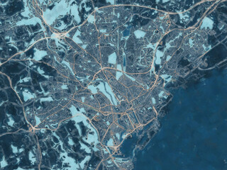 Painterly Style City Map of Cardiff, the United Kingdom in a Blue Color Scheme.