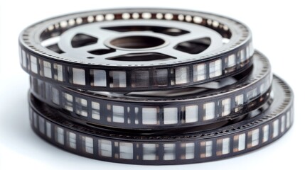 Naklejka premium Vintage 8mm Film Reels Old Movie Film Classic Cinema Retro Movie Filmstrip Close Up