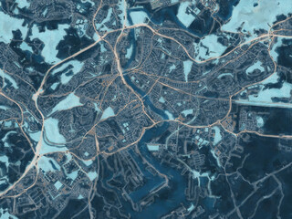 Painterly Style City Map of Newport, the United Kingdom in a Blue Color Scheme.