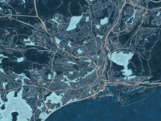 Painterly Style City Map of Swansea, the United Kingdom in a Blue Color Scheme.