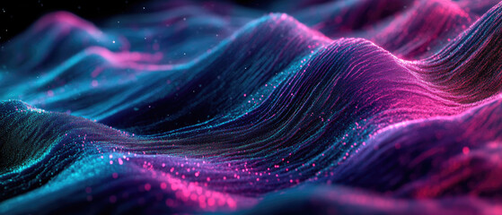 Pink And Blue Luminescent Wave Forms On Dark Field