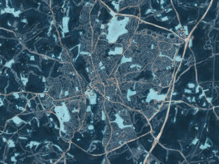 Painterly Style City Map of Worcester, the United Kingdom in a Blue Color Scheme.