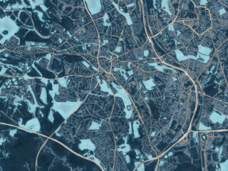 Painterly Style City Map of Newcastle-under-Lyme, the United Kingdom in a Blue Color Scheme.