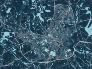 Painterly Style City Map of Shrewsbury, the United Kingdom in a Blue Color Scheme.