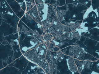 Painterly Style City Map of Stafford, the United Kingdom in a Blue Color Scheme.