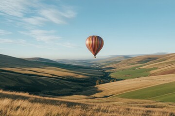 Fototapeta premium Tranquil Hot Air Balloon Floating Over Serene Pastoral Landscapes