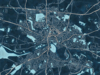 Painterly Style City Map of Hereford, the United Kingdom in a Blue Color Scheme.