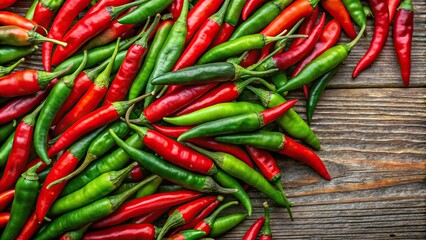 Aerial view of red and green cabai capsicum frutescens chili peppers