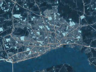 Painterly Style City Map of Hull, the United Kingdom in a Blue Color Scheme.