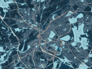 Painterly Style City Map of Doncaster, the United Kingdom in a Blue Color Scheme.