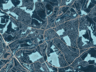 Painterly Style City Map of Rotherham, the United Kingdom in a Blue Color Scheme.