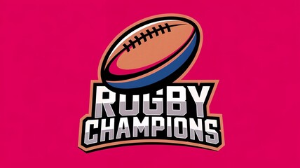 rugby label with rugby ball and text rugby champions over red background 